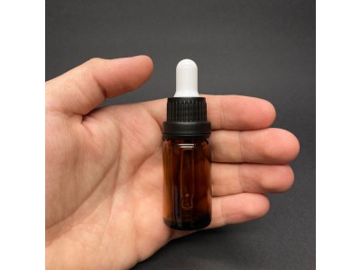 10ml - Amber Damlalıklı Cam Şişe - Kilitli Siyah Kapak - Beyaz Lastik