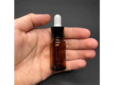 10ml - Amber Damlalıklı Cam Şişe - Siyah Metal Kapak - Beyaz Lastik