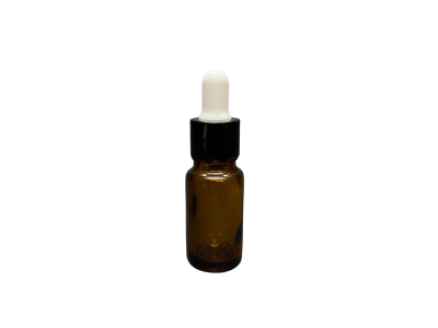 10ml - Amber Damlalıklı Cam Şişe - Siyah Metal Kapak - Beyaz Lastik