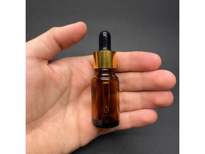 10ml - Amber Damlalıklı Cam Şişe - Altın Metal Kapak - Siyah Lastik