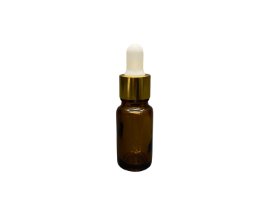 10ml - Amber Damlalıklı Cam Şişe - Altın Metal Kapak - Beyaz Lastik