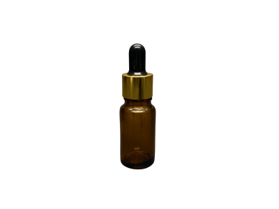 10ml - Amber Damlalıklı Cam Şişe - Altın Metal Kapak - Siyah Lastik