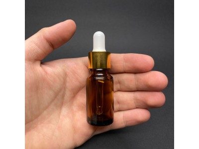 10ml - Amber Damlalıklı Cam Şişe - Altın Metal Kapak - Beyaz Lastik